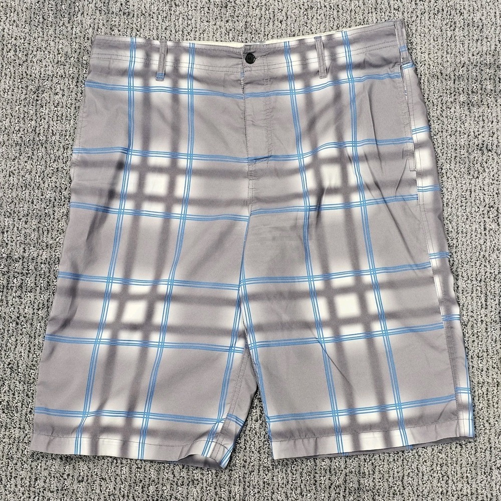 ZOO YORK Board Shorts Mens 36 Blue Gray Plaid SWIM Beach Cruise Y2K Hawaiian